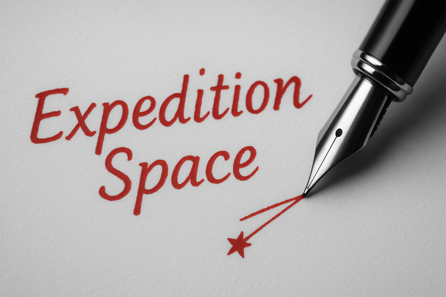 The words Expedition Space written in red ink with a little shooting star.