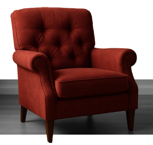 A comfortable red upholstered chair